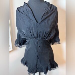 Scarlett Darkness Corset Button-Up Blouse with tie back lace Goth